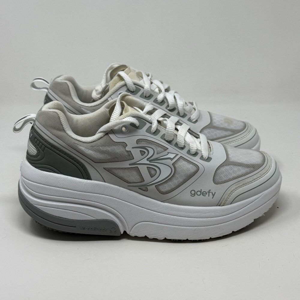 GDEFY Gravity Defyer Ion Sneakers Womens 9 White Gray Slip Resist Orthotic Shoes